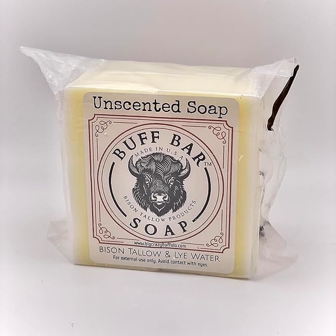 BUFF BAR Bison Tallow Buff Soap Bar, Unscented, (2 pack) - Cleans, Moisturizing, Non-Habit Forming, Soothes, Hydration, Naturally Derived - No Dyes, Chemicals, Fragrances, Preservatives