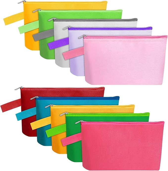 10 Pieces Cotton Canvas Makeup Bag with Bottom and Strap, Multi-Purpose Cosmetic Bag with Zipper Travel Toiletry Pouch, Blank DIY Craft Bag Pencil Bag (Multicolor 02, XS) (MN-WB07)
