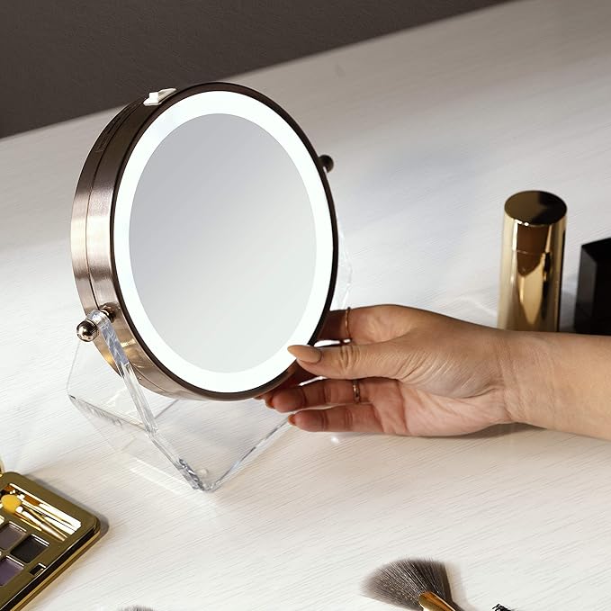 Zadro LED Lighted 8X/1X Magnification Two-Sided Swivel Acrylic Base Vanity Makeup Mirror for Bedroom, Bathroom and Tabletop in Rose Gold