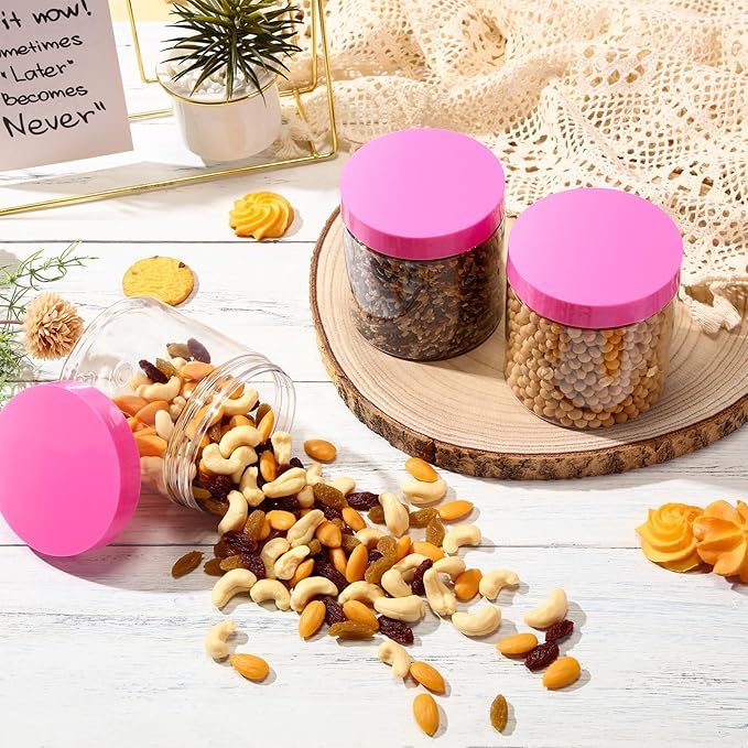 Patelai 4 Pieces Round Wide-mouth Leak Proof Plastic Container Jars with Lids for Travel Storage Makeup Beauty Products Face Creams Oils Salves Ointments DIY Making(16 Ounce,Pink)
