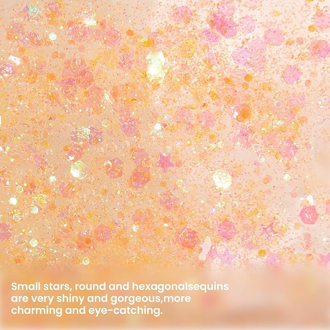 DAGEDA Body Glitter Gel, Face Glitters Body Gel Sequins Shimmer Liquid Eyeshadow, Chunky Glitter for Face Hair Nails, Holographic Cosmetic Laser Powder Festival Glitter Makeup 1.7oz (Coral)