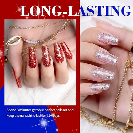 RARJSM Glitter Gel Nail Polish Set of 6 Colors Diamond Silver Sparkly Holographic Champagne Gold Iridescent Red Chunky Pigments Gel Polish Soak off Led UV Curing Required for Nail Salon Manicure