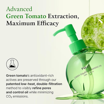 FULLY Green Tomato Pore Cleansing Oil, Daily Oil Cleanser with BHA & Green Tomato for Makeup Removal, Sebum Control, Blackhead Removal for Sensitive Skin, Vegan Korean Skincare, 8.45 fl.oz