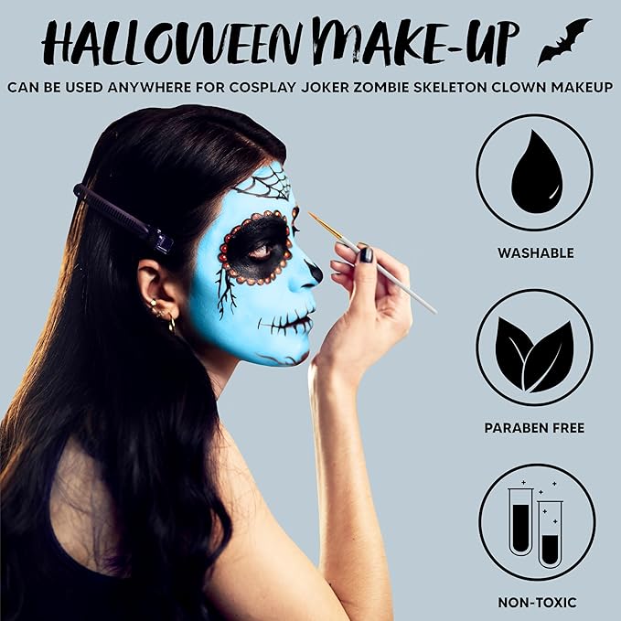 Spooktacular Creations Halloween Makeup Face Body Paint Waterproof Foundation Cream Cake Tub, Halloween Party Cosplay Clown Sfx Costume and Dress Up Makeup for Adult( 1 Oz, Light Blue )