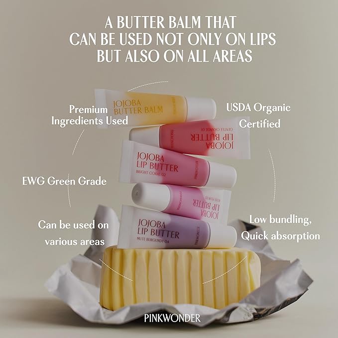 PINKWONDER Jojoba Lip Butter (03 Rose Plum) | Hydrating Lip Balm with Organic Jojoba Oil | Non-Sticky Lip Gloss for Dark Lips | Korean Lip Balm