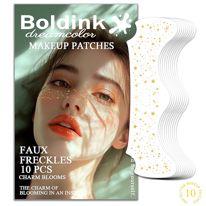 10 Pcs Gold Face Makeup Patches,Glitter Freckles Face Tattoo,Waterproof Face Glitter Speckles,Faux Freckle Patches,Temporary Face Freckles For Women(Gold Star)