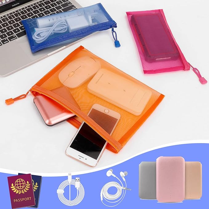 12 Pieces Zipper Nylon Mesh Pouch, Mesh Cosmetic Bags Makeup Bags Pencil Case, Multipurpose Travel Bags for Cosmetic School Office Supplies and Travel Accessories (Multicolored 01, A5+B6)