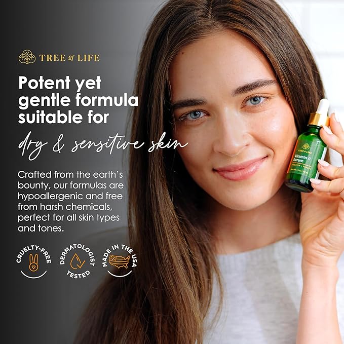 Tree of Life Beauty Skin Care Set, Brightening, Firming, Dry Face, Dermatologist Tested - Complete Hydration Trio, Vitamin C Serum, Niacinamide, Pro Collagen Peptide, 3 count of 1Fl oz