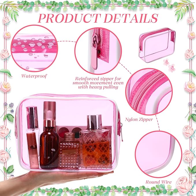 Weewooday 12 Pieces Clear Makeup Bags Cosmetic Storage Bags PVC Zipper Pouches Travel Waterproof Makeup Plastic Case for Women Organizing Toiletries Traveling Bathroom(Medium,Hot Pink)