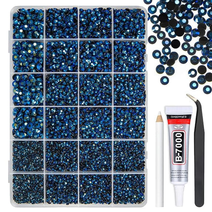 qiipii Ink Blue Resin Rhinestones w B7000 Glue for Bedazzling Crafting 2mm-6mm Montana Flatback Jelly Stones Navy Blue Diamonds Gems Bedazzler Kit for Nails Face Eyes Makeup Tumblers Bottles Crafts