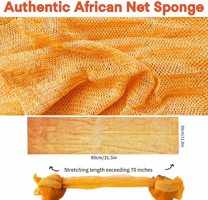 African Net Sponge Authentic, African Exfoliating Sponge Real African Net Black Owned, African Bath Sponge Back Scrubber, Body Exfoliator Shower Bath Accessories (Orange Color)