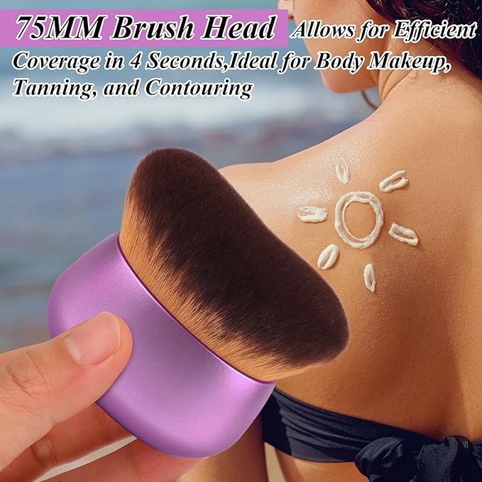 75MM Extra Large Self Tanner Kabuki Makeup Brush – Ultra Soft Dense Vegan Bristles for Body Makeup, Bronzer & Foundation–Applies Tanning Mousse, Lotion & Self Tanner–Purple, Wet & Dry