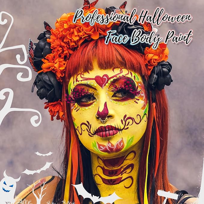 Yellow Water Based Face Body Paint, 2.37 OZ Large Tube Full Coverage Face Paint for Lion Tiger Cosplay, Washable Yellow Body Painting Cream for Adult Carnival Stage Halloween SFX Makeup