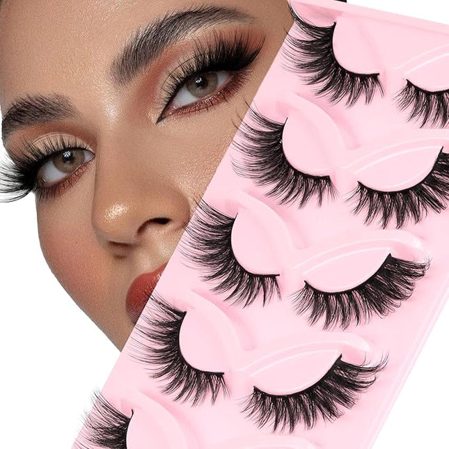 Veleasha Cat Eye Lashes Faux Mink Eyelashes Crisscross 3D Multilayered False Eyelashes L Curl Fox Eye Lashes 5 Pairs Pack (KitTwinkle)