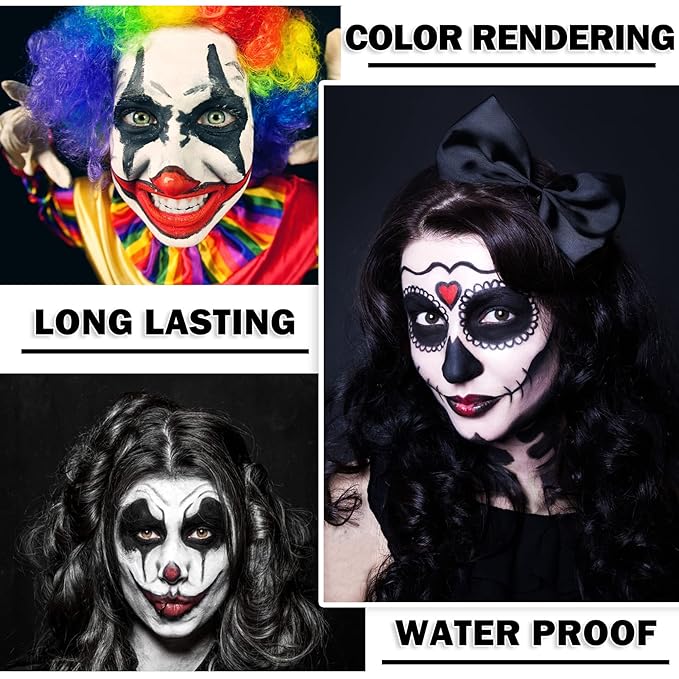 CAHIUYOA 3PCS Clown Makeup Cream Black White Green Eye Black Stick Face Body Paint Stick,Professional Joker Zombie Vampire Skeleton SFX Cosplay Halloween Makeup