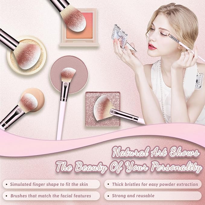 Makeup Brush Set, Premium Synthetic 14 Pcs Makeup Brushes, Travel Makeup Brush Set for Foundation, Concealer, Blush and Eyeshadow Brush(Pink)