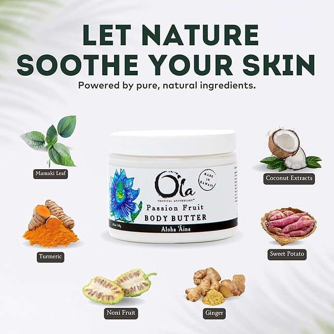 Passion Fruit Body Butter – Moisturizing with Pure Coconut Oil and Hawaiian Plant Extracts - Ideal for Dry Skin - 5.6oz
