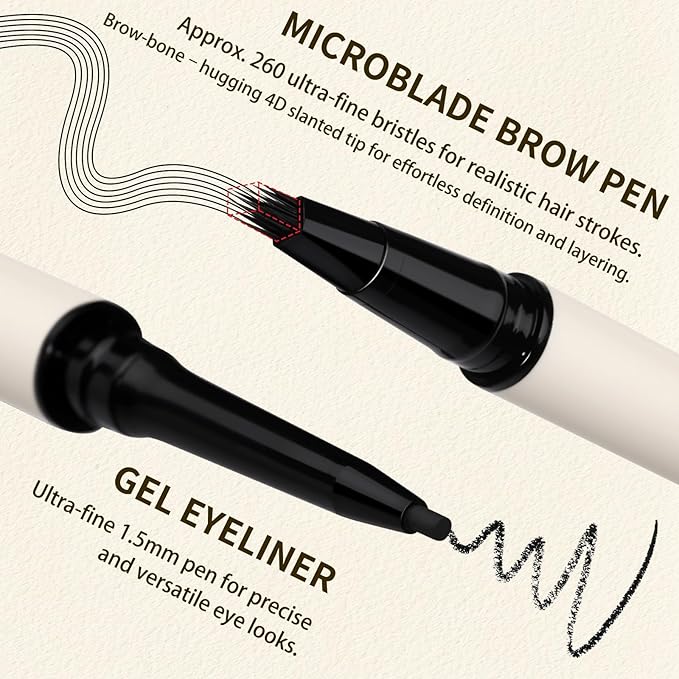 UCANBE 2-in-1 Eyebrow Pen & Gel Eyeliner Pencil – Microblading Eye Brow Pencil with Brow-Fection Angled Brush Tip + 1.5mm Ultra-Fine Eye Liner, Waterproof, Quick-Dry, Long Lasting (Brown)