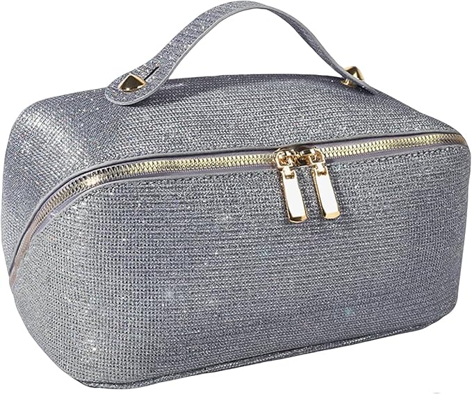 Makeup Bag for Women Travel Cosmetic Bag Toiletry Oraganizer Case Bag Travel Essentials Portable Pouch with Waterproof Large Capacity PU Leather Lining