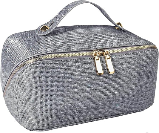 Makeup Bag for Women Travel Cosmetic Bag Toiletry Oraganizer Case Bag Travel Essentials Portable Pouch with Waterproof Large Capacity PU Leather Lining