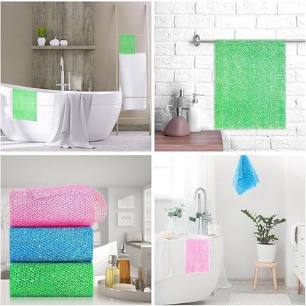 UJFQBH 3 Piece Bright Style African exfoliating net Exfoliating Shower Set Long Bath Sponges for Smooth, Refreshed Skin, The Exterior Gleams - Ideal for Daily Use (Bright Pink, Blue, Green)