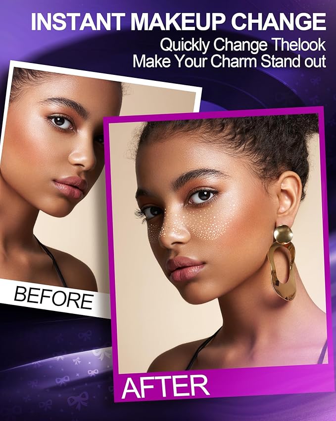 Face Glitter Freckles, Gold Face Tattoo Makeup Patches, Speckles Sparkle Beauty Waterproof Fake Freckle for Holiday Dance Music Party Makeup - 10 Count