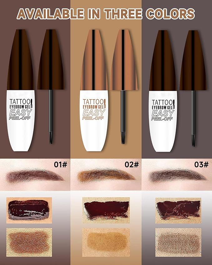 2 Pcs Tattoo Peel Off Eyebrow Gel Tinting Set,Peel Off Gray Brown Tinted Eye Brow Long Lasting up to 3 Days Waterproof Transferproof Eyebrow Tattoo Women Brow Makeup Full& Defined Looking Brow-03
