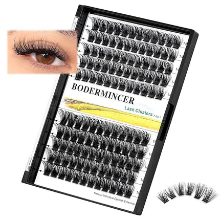 Bodermincer 120 Clusters 10mm+12mm/12mm+14mm/14mm+16mm Mixed Wide Cluster False Eyelash Individual Cluster EyeLashes Grafting Fake False Eyelashes Eyelash Extension (Black 14mm+16mm Mixed)