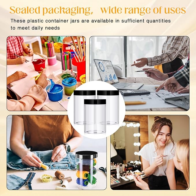 Patelai 4 Pieces Round Wide-mouth Leak Proof Plastic Container Jars with Lids for Travel Storage Makeup Beauty Products Face Creams Oils Salves Ointments DIY Making(27 Ounce,Black)