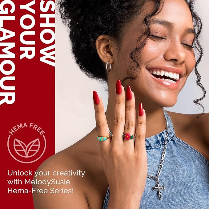 MelodySusie Hema Free Gel Nail Polish, 0.5 Fl Oz Thick Red Gel Polish, Non Toxic, Long Lasting, Soak Off UV Nail Polish, Manicure Nail Design Salon DIY Nail Art at Home 072