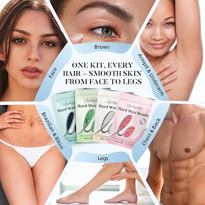 LANSLEYWAX Digital Waxing Kit for Women Men - Water Blue Waxing Machine with 39 Accessories - Hard Wax Kit for Arm Leg Brazilian Bikini Face Sensitive Skin, Wax Warmer Hair Removal for Home/Salon Use