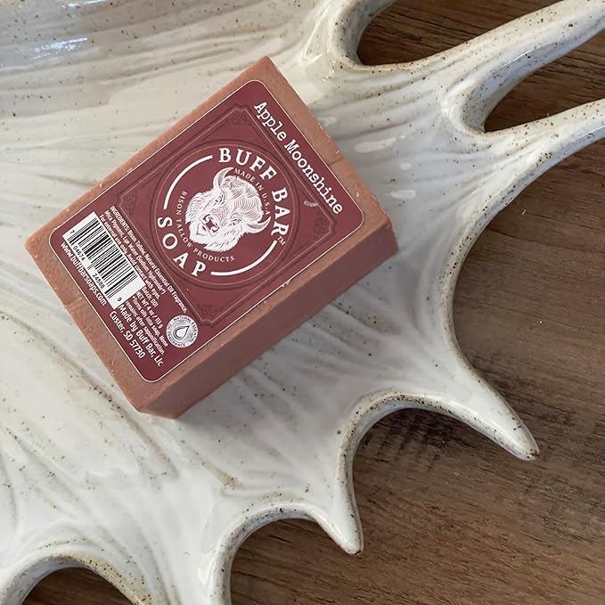 Bison Tallow Buff Soap Bar, Apple Moonshine, (2 pack) - Scents of Apple, Cinnamon, & Orange - Cleans, Moisturizes, Soothes, Hydrates - No Dyes, Chemicals, or Preservatives