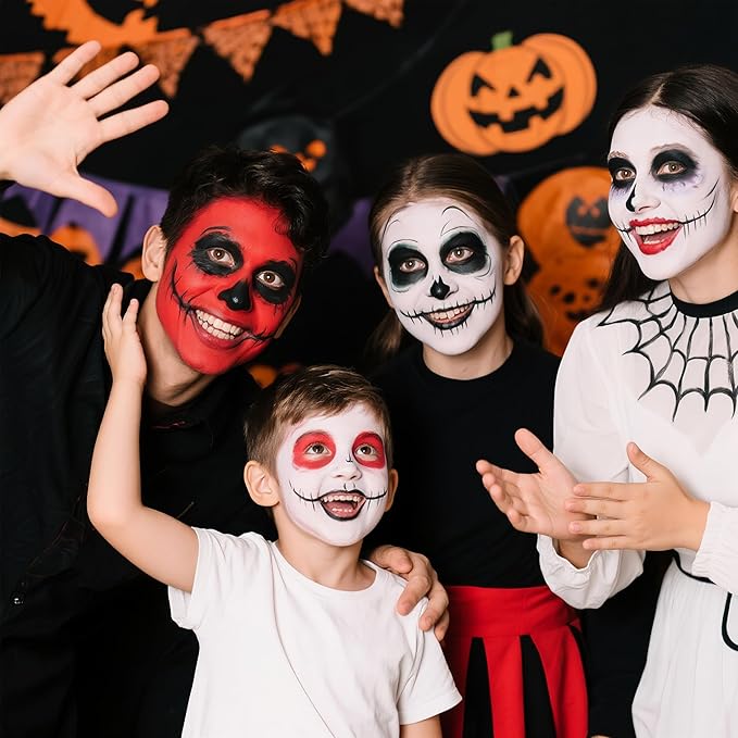 Spooktacular Creations 3PCS Halloween Makeup Face Body Paint Waterproof Foundation Cream Cake Tub, Halloween Party Cosplay Clown Sfx Costume Dress Up Makeup for Adult(1 Oz Each, White, Black, Red)