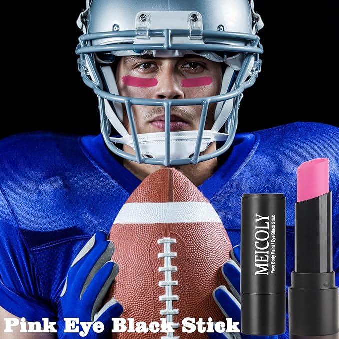 MEICOLY Pink Eye Black Stick,Eye Black Baseball/Softball/Football/Lacrosse,Waterproof and Sweatproof Eyeblack,Pink Face Body Paint Stick for Halloween SFX Cosplay Makeup,Matte Lipstick for Women Girls