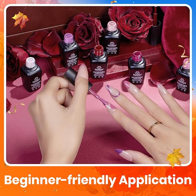 Beetles Burgundy Purple Gel Nail Polish Set - 6 Color Fall Dark Purple Maroon Mauve Plum Gel Polish Kit, Soak Off UV LED Nail Gel for Autumn Manicure Nail Art Gifts for Women