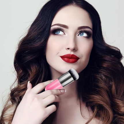 2 Pieces Foundation Brush Chubby Makeup Brush Kabuki Makeup Brush Travel Powder Brush for Blending Liquid, Cream or Powder Cosmetics (white and rose gold, pink and silver)