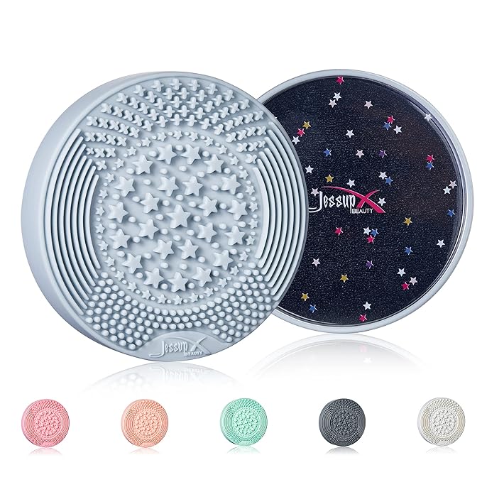 Jessup Makeup Brush Cleaning Mat with Color Removal Sponge, 2 in 1 Silicone Makeup Brush Cleaner (Skyway Blue), A004