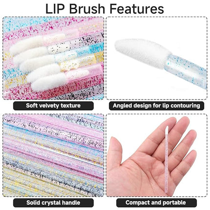 100PCS Glitter Crystal Lip Brush, Disposable Lip Brushes Lip Gloss Applicators Lipstick Gloss Wands Applicator Perfect Makeup Tool Kits (Multi-colored)