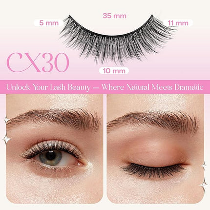 CALAILIS Self Adhesive Eyelashes 5 Pairs Natural Look Press On Lashes No Glue Need Eyelashes Reusable Cat Eye Wispy Self-adhesive False Lashes with Replacement Adhesive Strips (CX30)