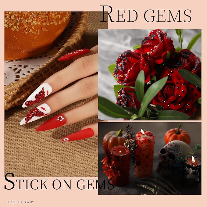 Teenitor Red and Black Face Gems Black Face Rhinestone Makeup Festival Face Jewels Red Stick On Gems, Self-Adhesive Rhinestone Set for Halloween Makeup