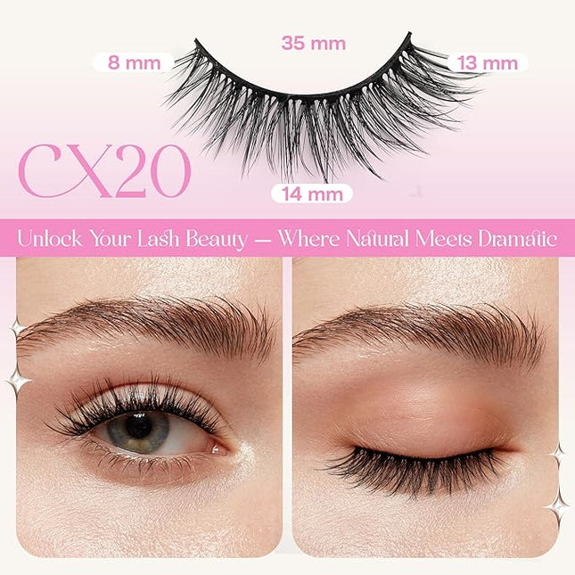 CALAILIS Self Adhesive Eyelashes 5 Pairs Natural Look Press On Lashes No Glue Need Eyelashes Reusable Cat Eye Wispy Self-adhesive False Lashes with Replacement Adhesive Strips (CX20)