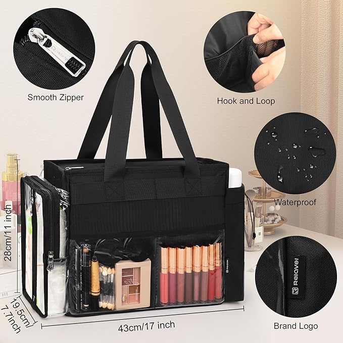 TANTO Travel Makeup Bag Extra Large Makeup Artist Set Bag Large Makeup Organizer Professional Cosmetic Storage Case Tote Bags Hair Stylist Travelling Duffle Bags with Dividers for Makeup Beauty Lover