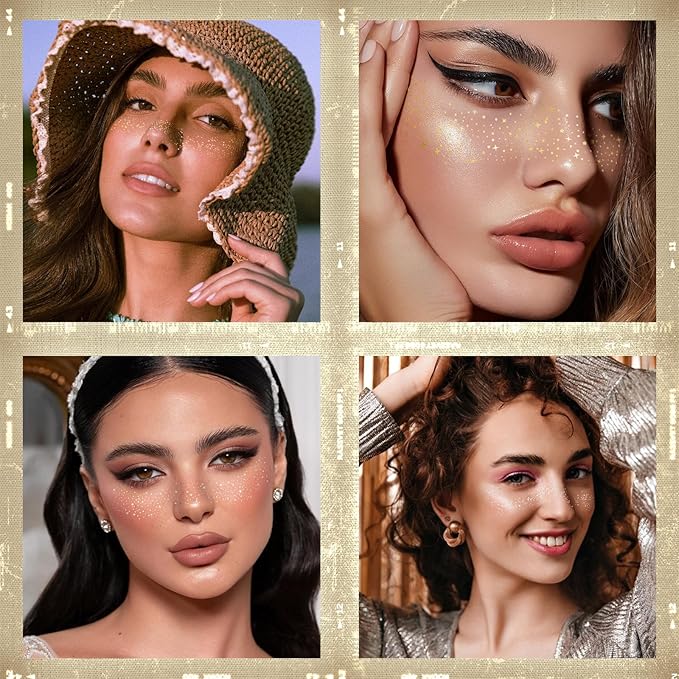 Face Glitter Freckles Tattoo, Glitter Face Makeup Patches, Body Glitter Sparkle Freckles Stickers for Women Kid, Festival Concert Carnival Party Halloween Decor Accessories, 24PCS Gold Silver