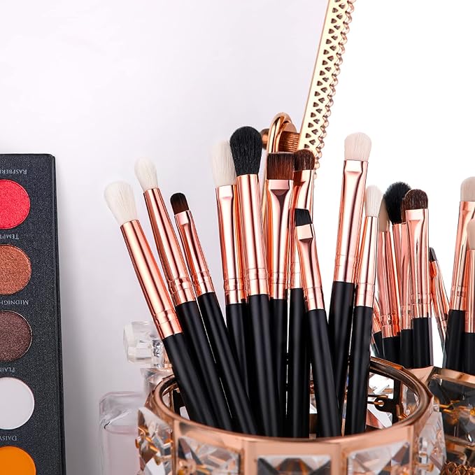 Docolor Eyeshadow Brushes Professional Eye Makeup Brushes Set Eyeshadow Eyeliner Concealer Eyebrow Blending Brushes Eye Make Up Brush Kit with Gift Box (10 Pcs,Black with Rose Gold,Wooden Handles)