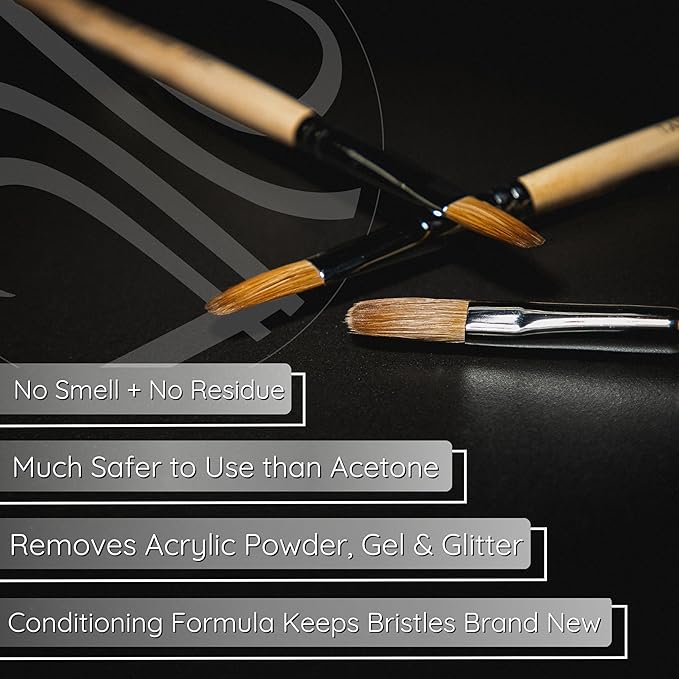 Tammy Taylor Acrylic Nail Brush Cleaner Liquid | Removes Solid Gel Nail Polish, Acrylic Dip Powder | All-in-One Poly Gel Slip Solution + Kolinsky Sable Nail Brush Conditioner, Cleaner & Restorer | 4oz