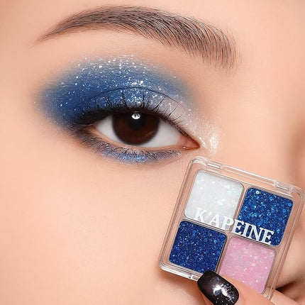 K'APEINE Glitter Shimmer Eyeshadow Makeup Palette, 4Colors Sparkle Eye Shadow Palettes Highly Pigmented Makeup Kit Long Lasting Waterproof Blendable Eyeshadow Palette