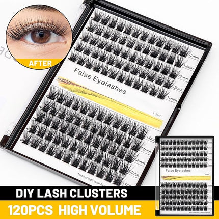 Bodermincer 120 Clusters 10mm+12mm/12mm+14mm/14mm+16mm Mixed Wide Cluster False Eyelash Individual Cluster EyeLashes Grafting Fake False Eyelashes Eyelash Extension (Black 12mm+14mm Mixed)