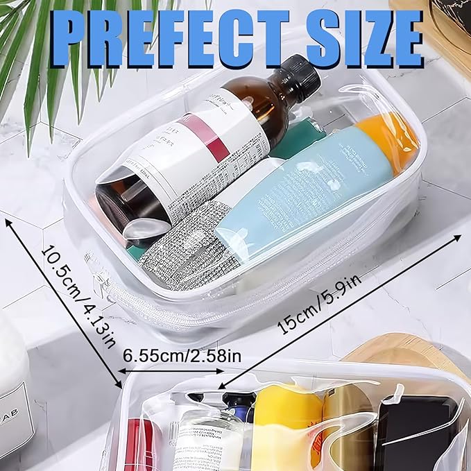 12 Pieces Clear Cosmetic Bag, PVC Waterproof Makeup Bags with Zipper, TSA Approved Toiletry Bag for Travel, Transparent Pouches Organizer Storage for Men and Women (White, Small)