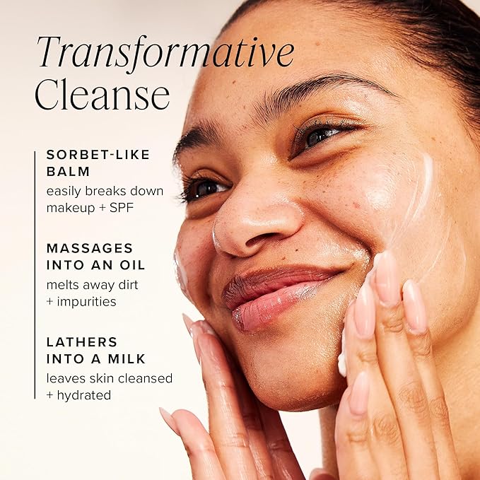 Farmacy Makeup Remover Cleansing Balm - Green Clean Waterproof Makeup Remover + Oil Based Cleanser - Gentle Exfoliating Double Cleanser - Melts From Balm to Milky Lather (100ml)