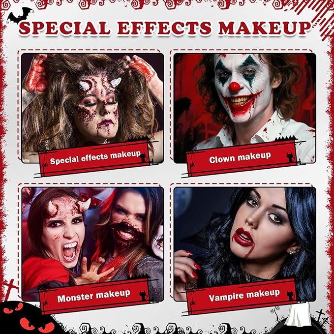 CAHIUYOA 3PCS Halloween Special Effects Makeup Kit - Washable Fake Blood Spray,Fake Blood Cream,Stipple Sponge, Face Body SFX Cosplay Kit for Vampire Zombie Clown Makeup